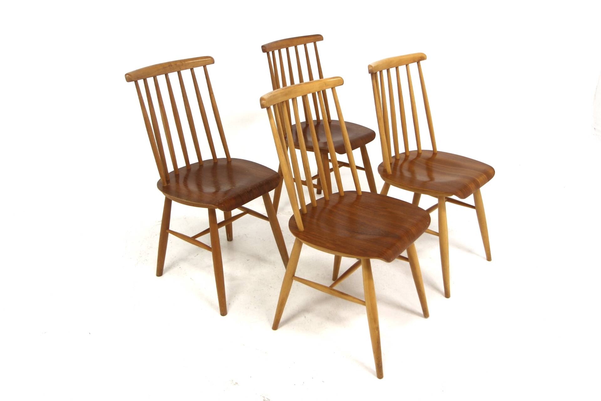 Set of 4 Scandinavian "Pinnstol" beech chairs, Sweden, 1960