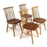 Set of 4 Scandinavian "Pinnstol" beech chairs, Sweden, 1960