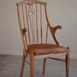 Danish high-back armchair in solid oak with leather cushion, mid-century, 1950s.