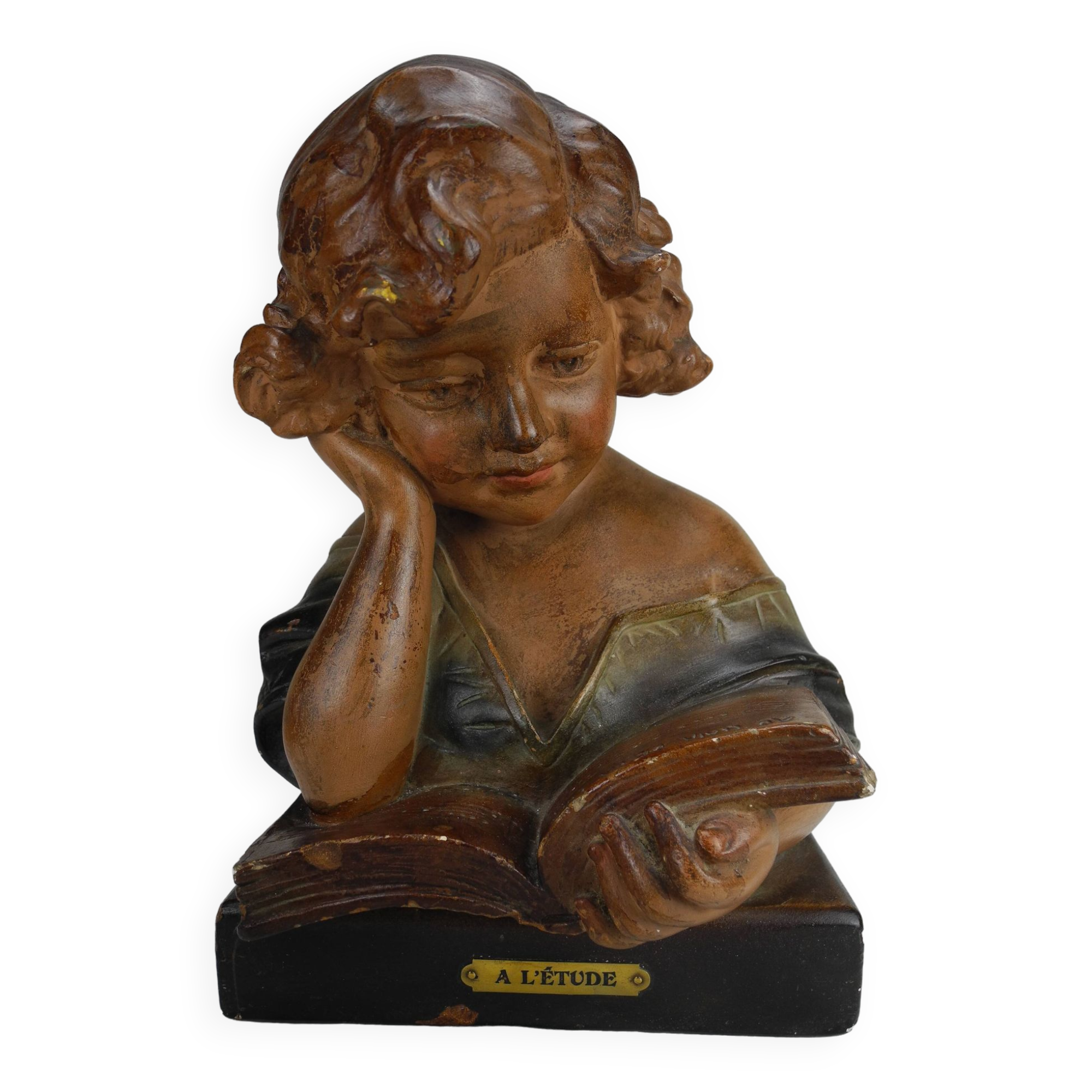 Ancien buste plâtre a l'étude art déco antique french bust 30s