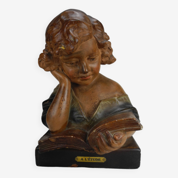 Ancien buste plâtre a l'étude art déco antique french bust 30s
