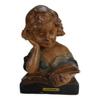 Ancien buste plâtre a l'étude art déco antique french bust 30s