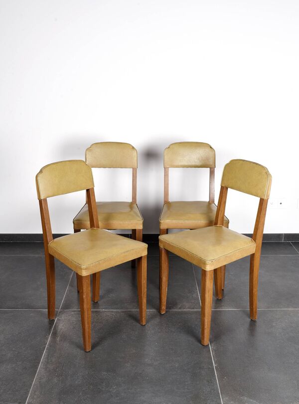4 chaises vintage en cuir (jaune/ocre)