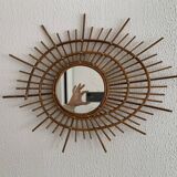 Vintage 1960 sun mirror rattan wicker ortf spiral design - 68 x 52 cm