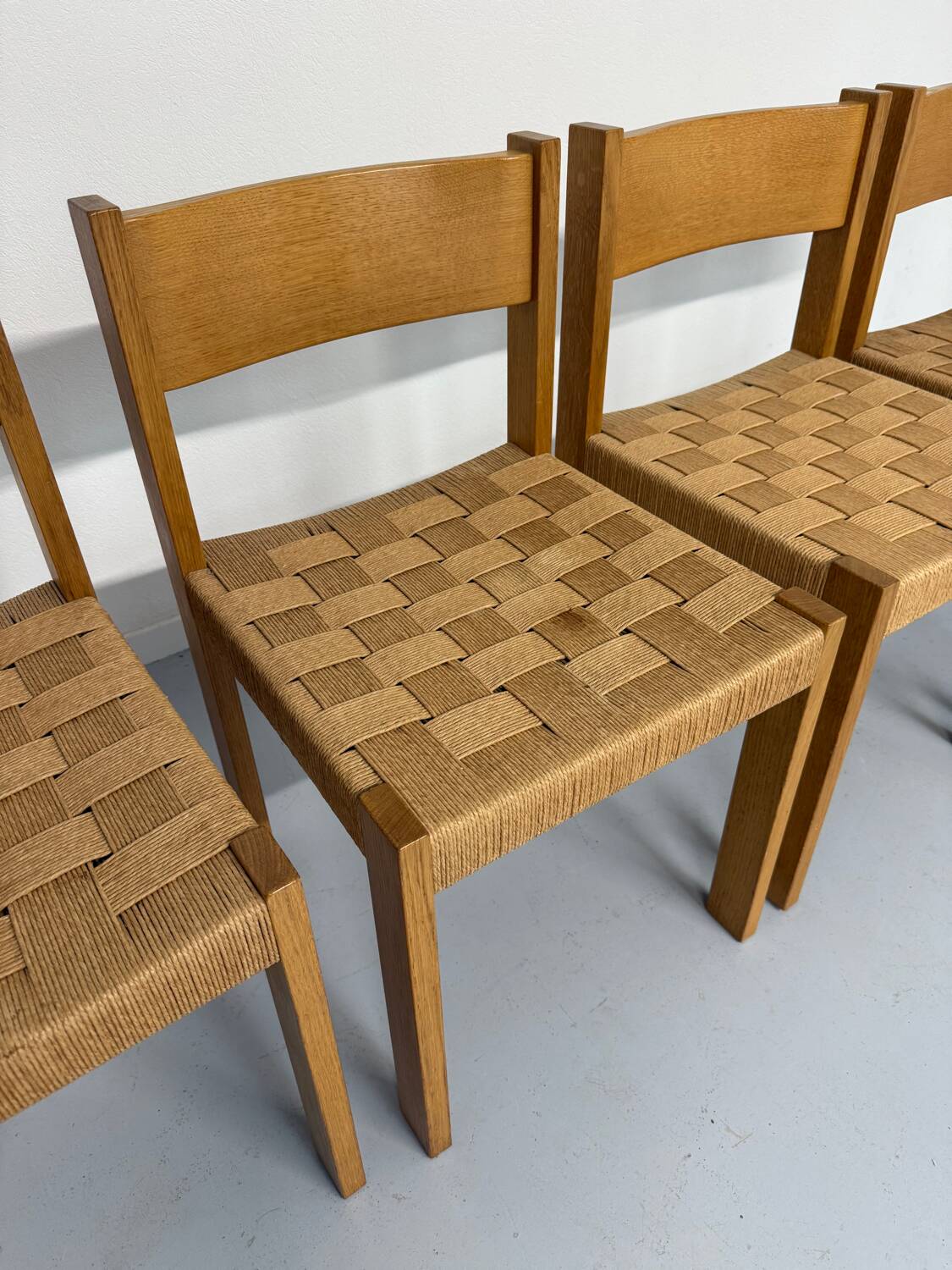 4 chaises bois et corde design Robert et Trix Haussmann  Dietiker vintage