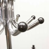 Parrot coat rack 16 hooks industrial in chromed metal and base + black balls 1960