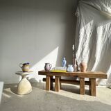 Solid wood bench with openwork base crossed by a cylinder - Mango wood