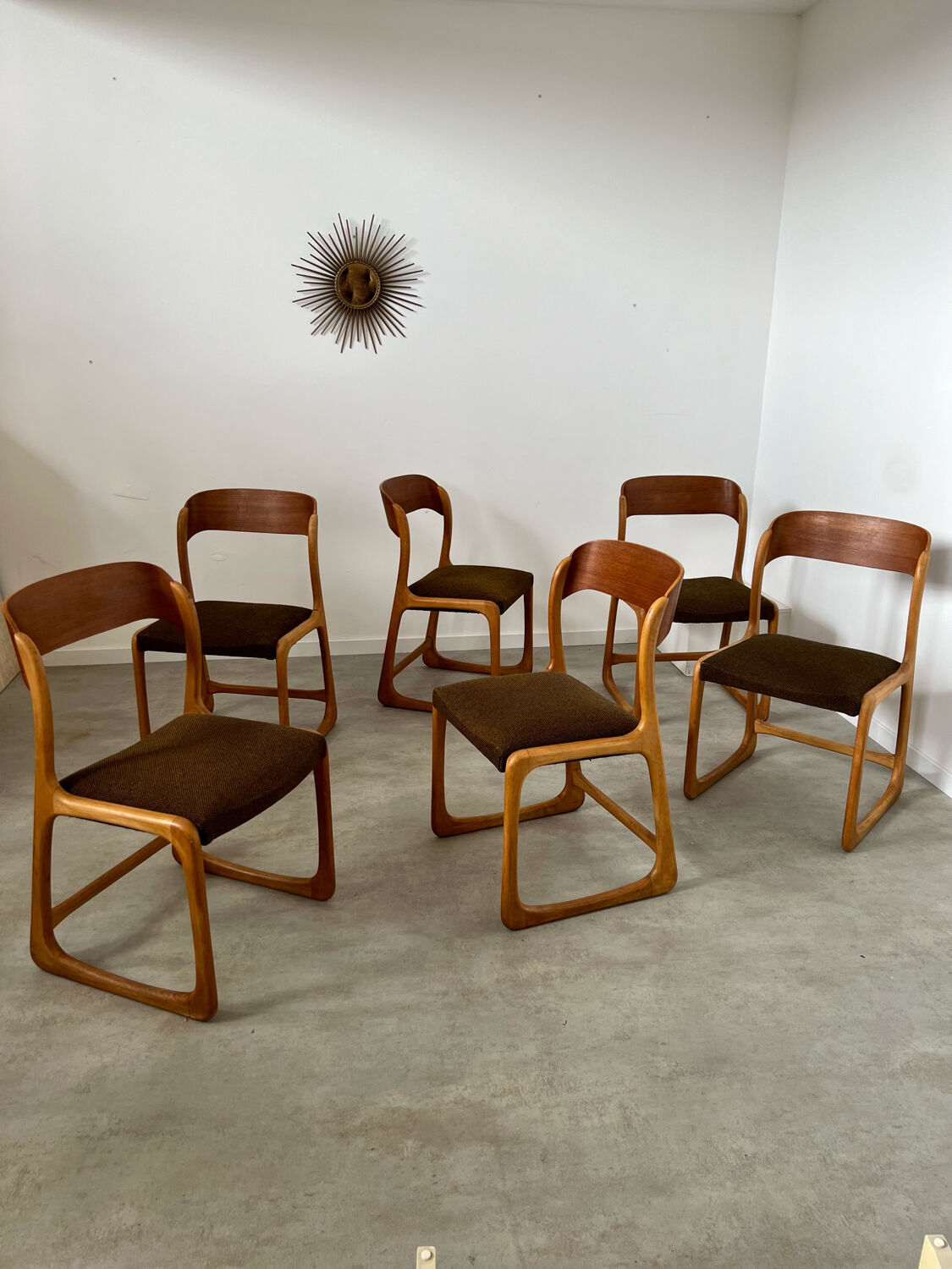 Set of 6 wooden chairs sled baumann vintage / year 60