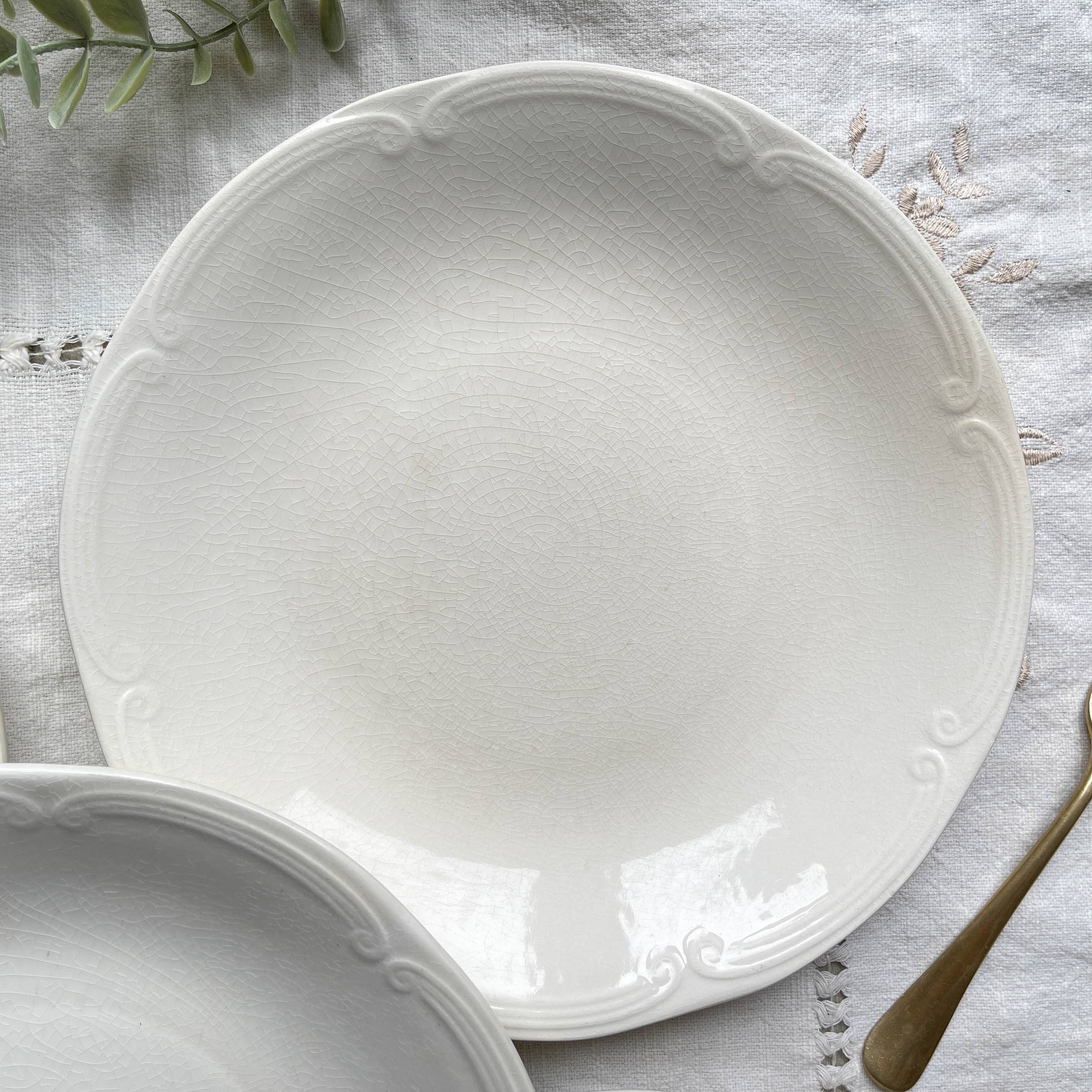 5 vintage Gien earthenware plates from France, mismatched, vintage blue pattern