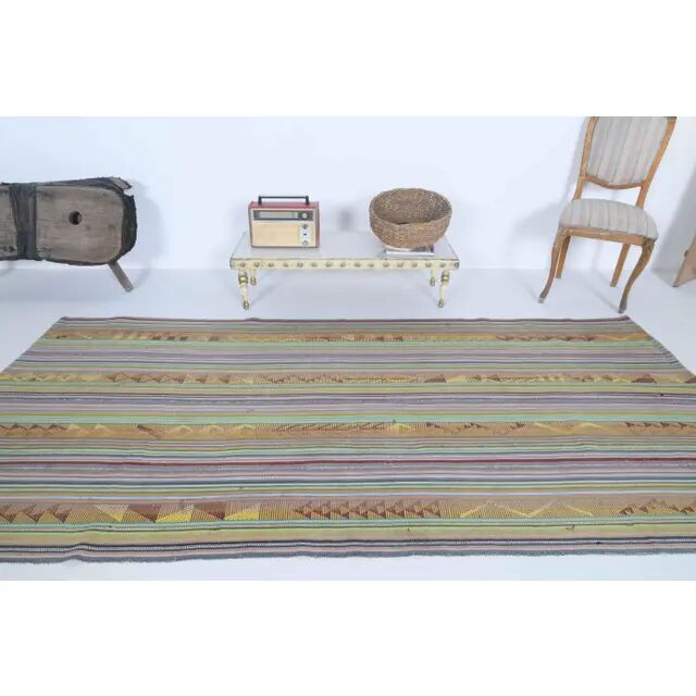 Tapis vintage turc Oushak fait main en laine et coton vert, années 1970