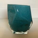 Vase Pentagone bleu et doré pâte de verre