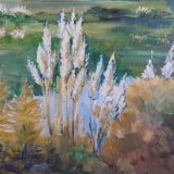 Tableau ancien représentant un paysage de campagne - signé