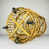 Vintage round service trolley in bamboo and rattan, 1960s