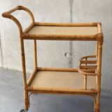 Desserte table roulante rotin vintage