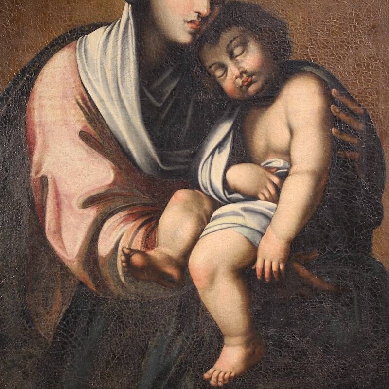 Antique Italian painting Madonna and Child from the 18th century
