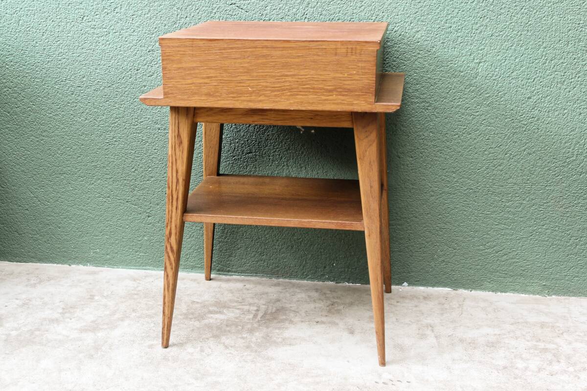 Pair of bedside tables, 1950s, compass legs