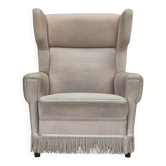 1970s, Danish wingback armchair, original condition, furniture velour, ash wood.