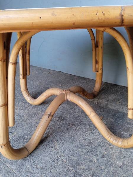 Vintage rattan and ceramic coffee table ep 1970