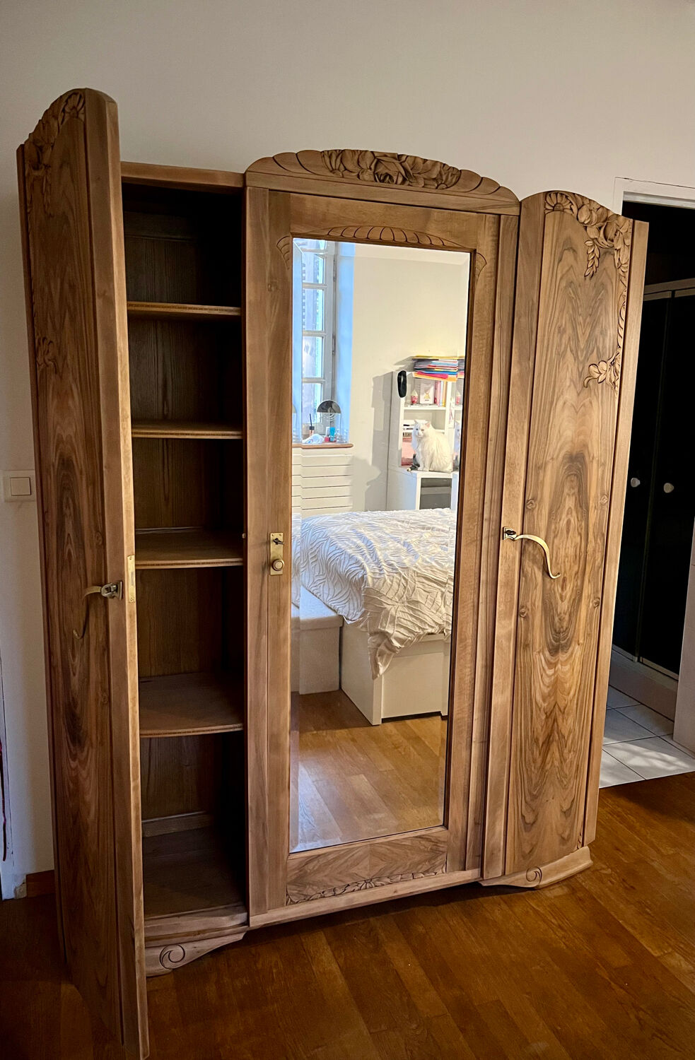 Vintage Art Deco wardrobe in raw wood
