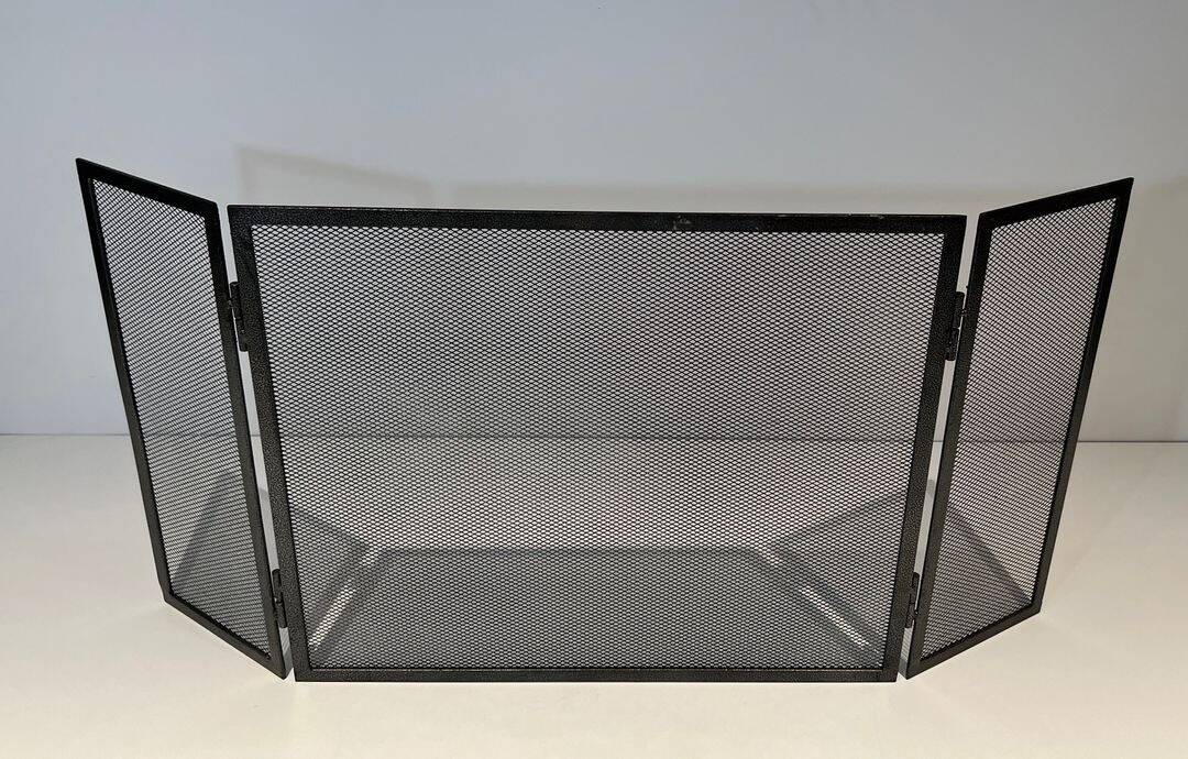 Three-Panel Fire Screen in Expanded Steel Mesh. France. Circa 1970.