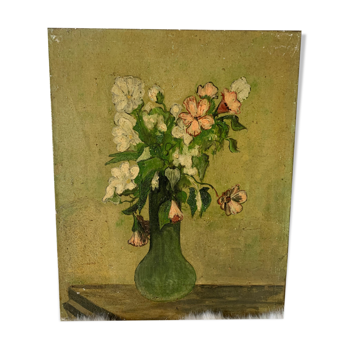 Oil on canvas vase of flowers