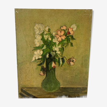Oil on canvas vase of flowers