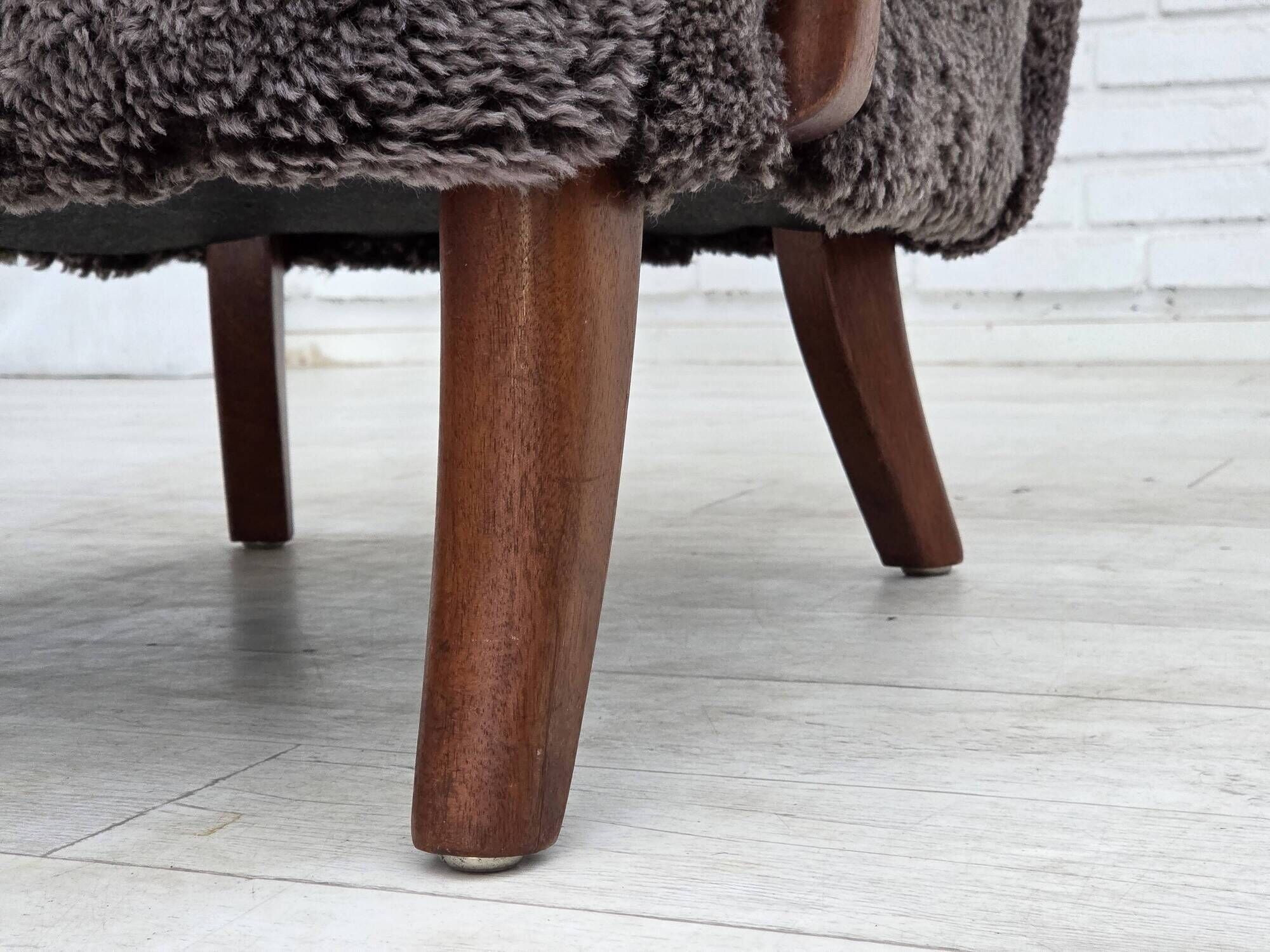 1960s, Danish armchair, reupholstered, genuine sheepskin.