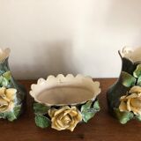 Set of 3 slurries: 2 vases 1 planter/pot cover