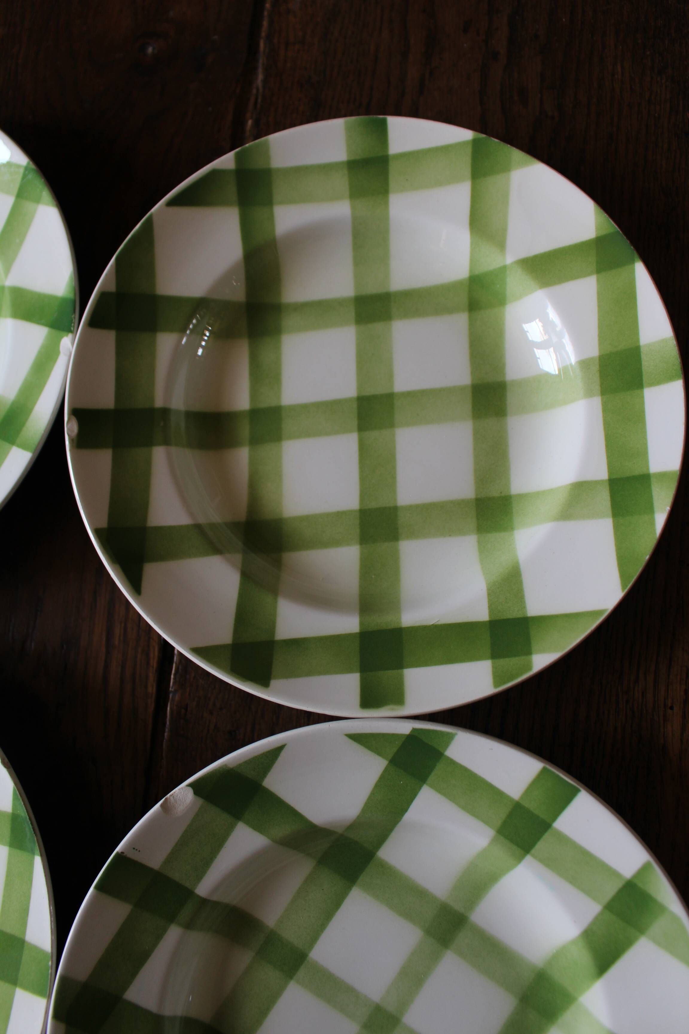 A set of 4 green Scottish soup plates Moulin des Loups Vintage