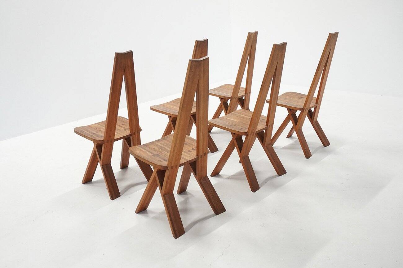 Vintage S45 Chlacc Dining Chairs by Pierre Chapo, 1970s, Set of 6