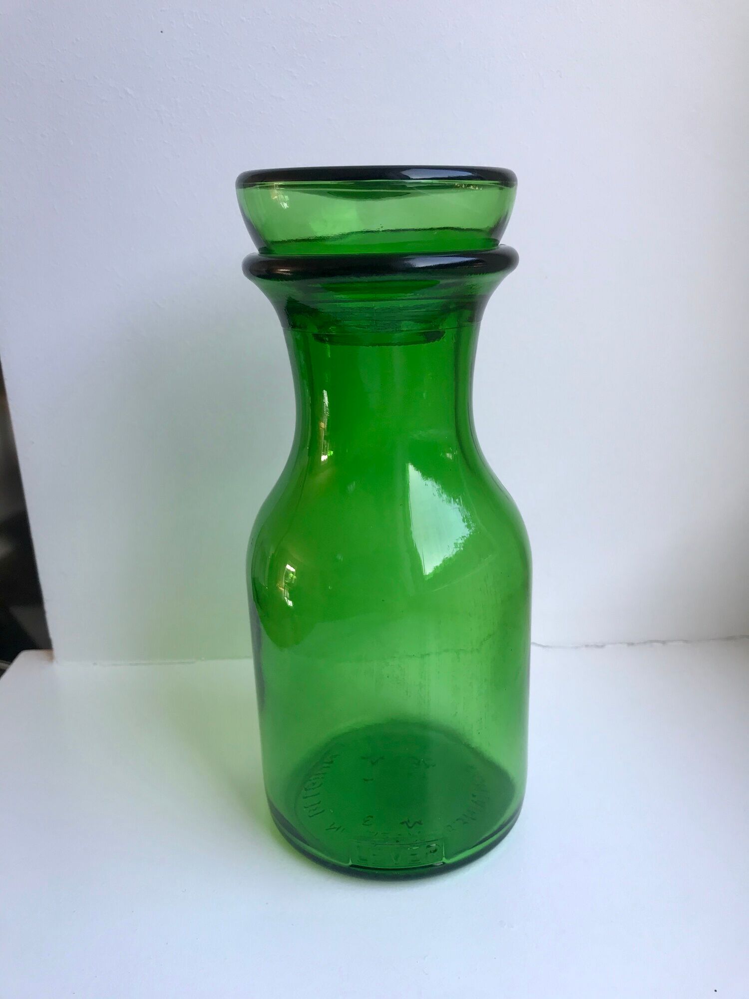 Green glass apothecary decanter made in belgium 70s
