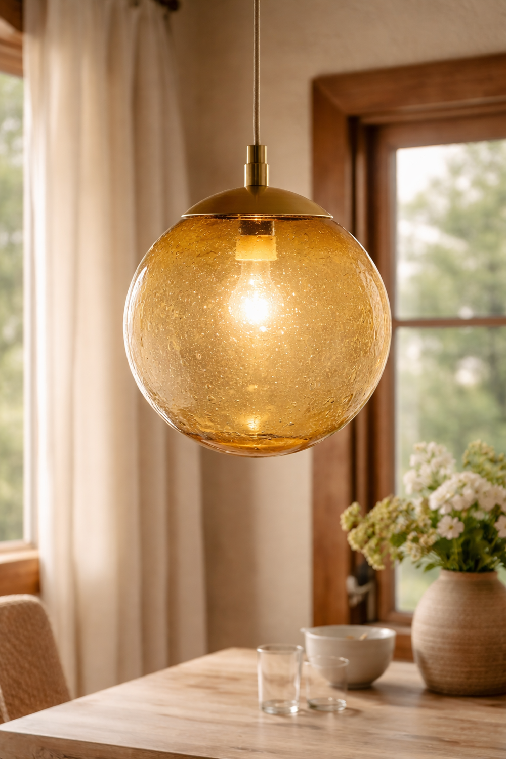 Large blown glass globe with bubbles