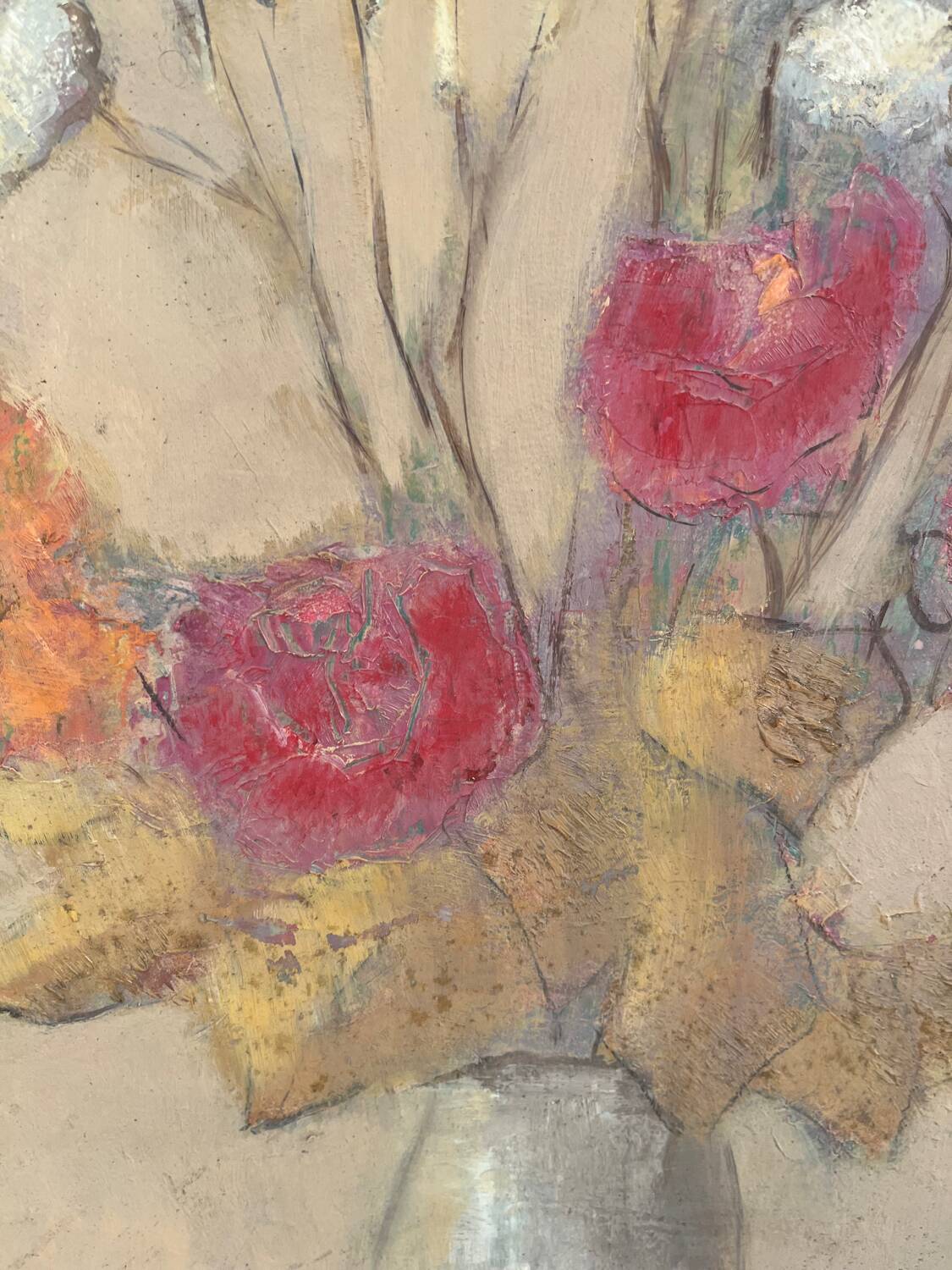 Bouquet of flowers, oil on wood panel, signed Vlad Tiberin.