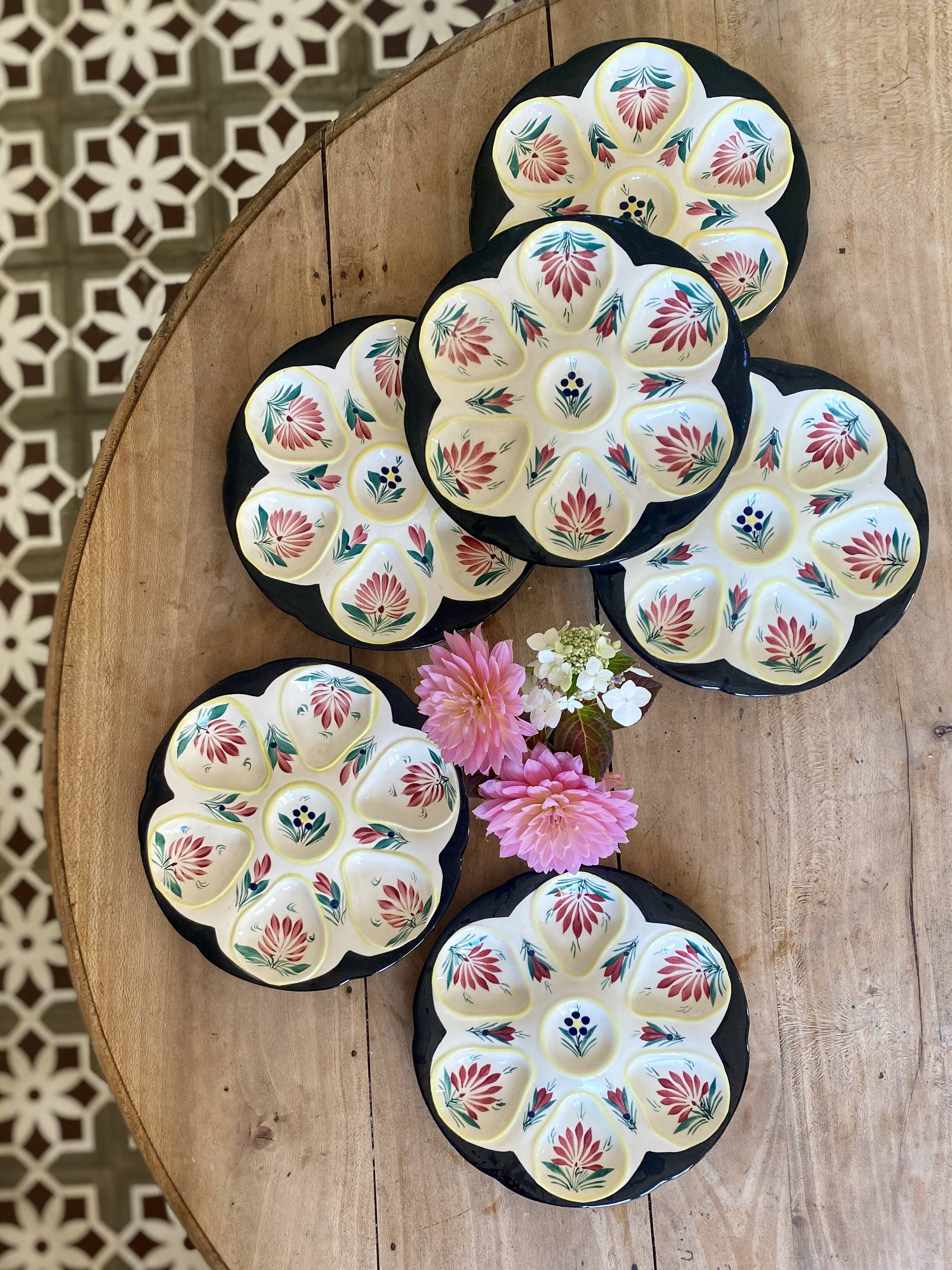 Set of 6 vintage oyster plates - Henriot - Quimper