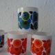 6 MUGS vintage flowers LOTUS 562112 Arcopal FRANCE orange blue