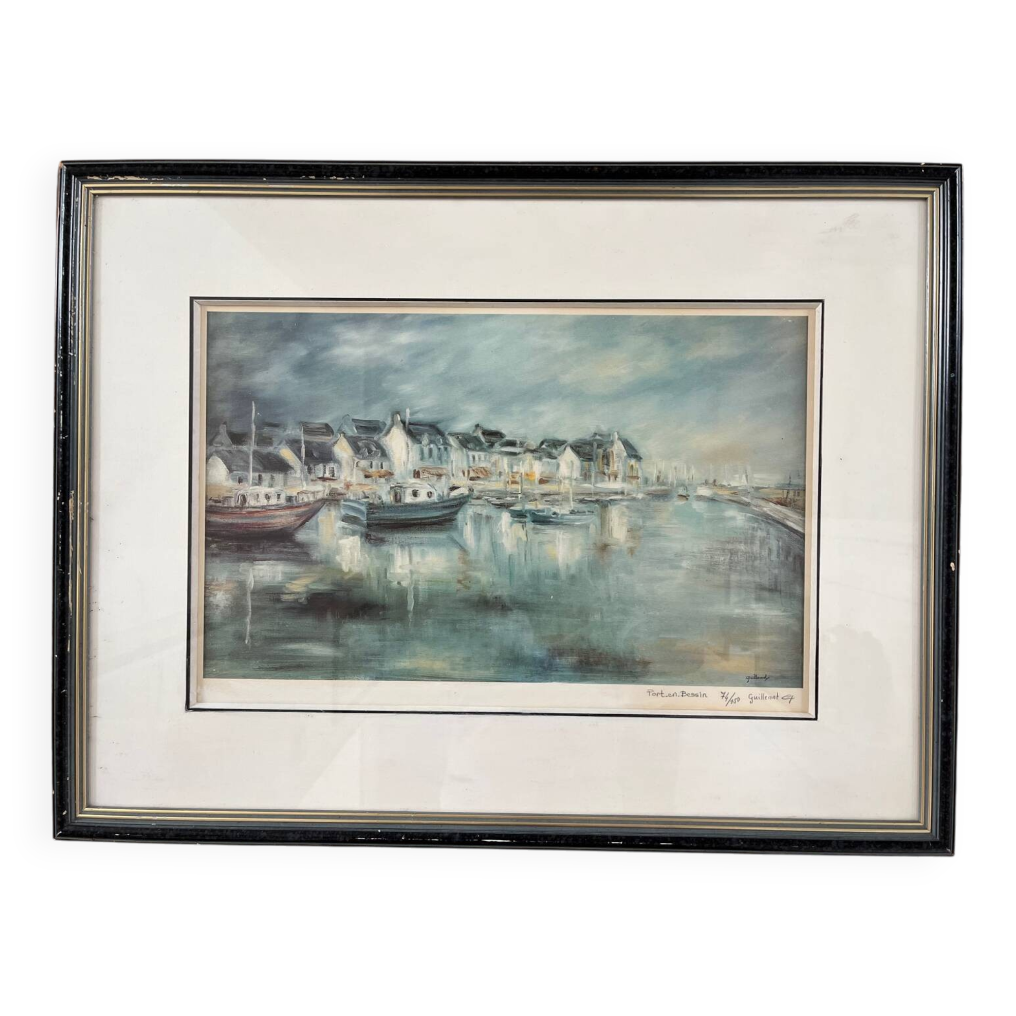 Painting: Lithograph - Port en Bessin by Claude Guillemot