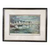 Painting: Lithograph - Port en Bessin by Claude Guillemot