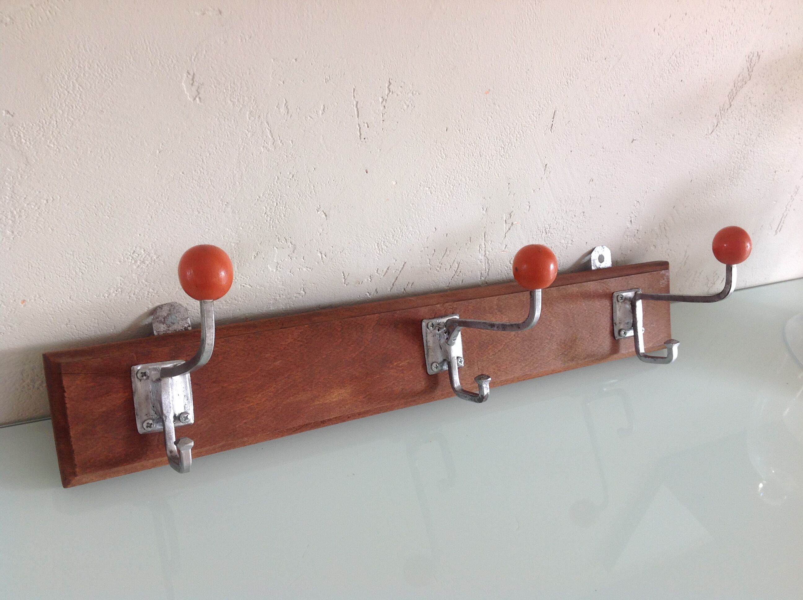 Patère à 3 têtes boules orange / vintage années 50- 60