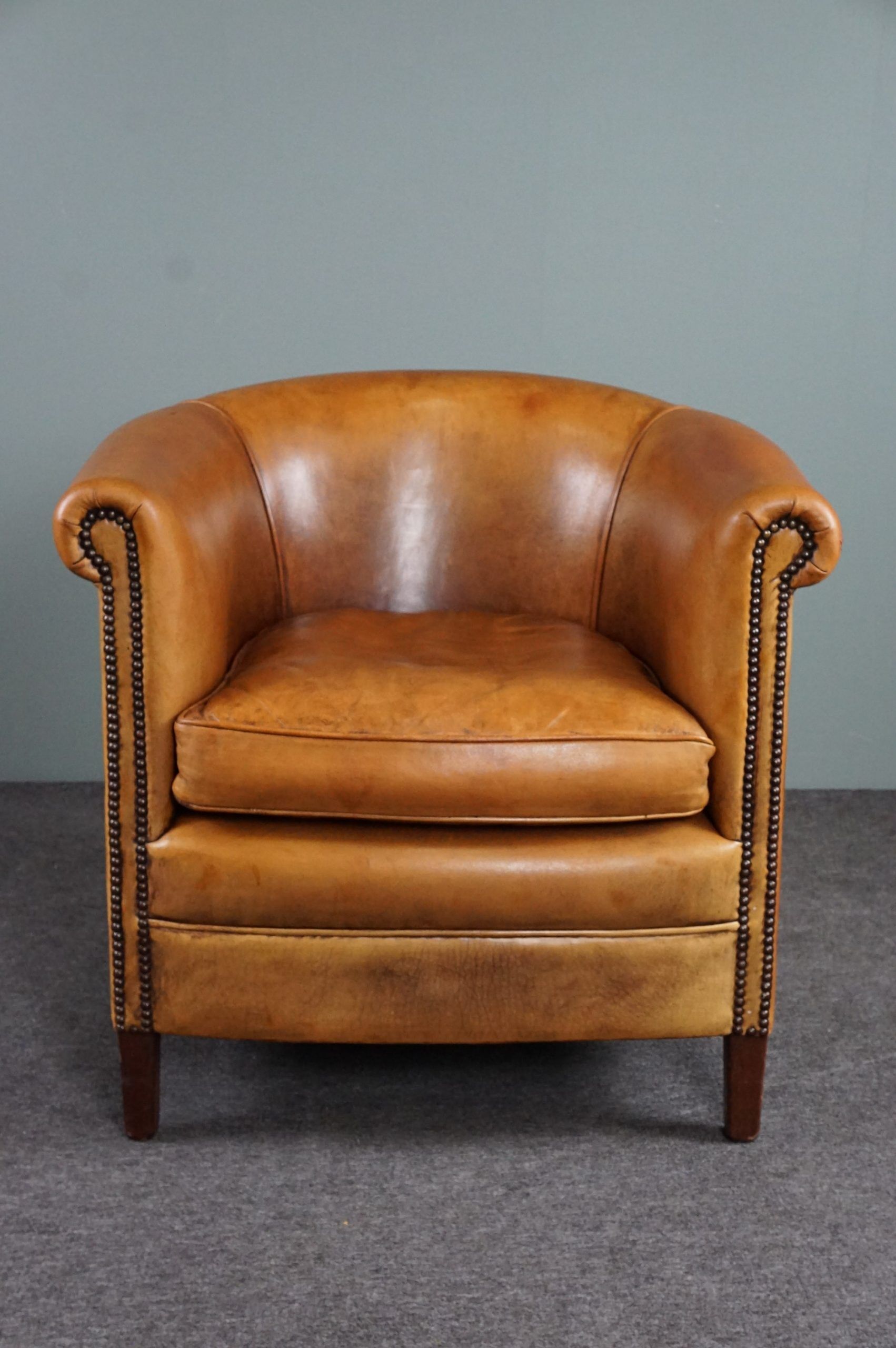 Club armchair in cognac-colored sheepskin