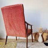Vintage Scandinavian armchair from the 50s/60s – tapered legs, wood & velvet