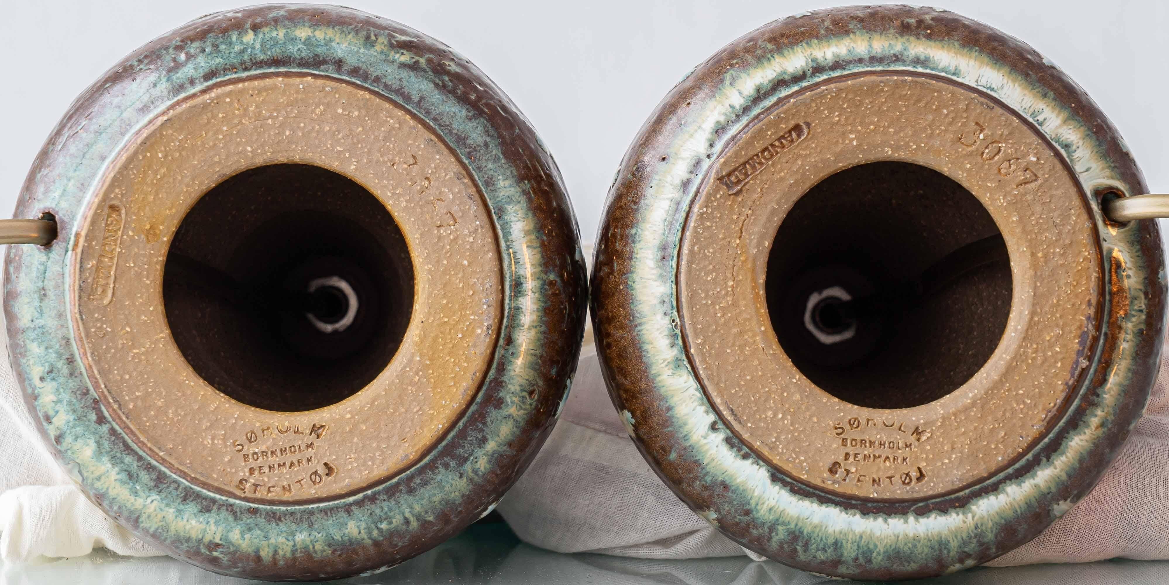 Pair of Søholm Stentøj table lamps, modern organic glazed stoneware, 1960s