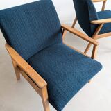 2 blue fabric armchairs, 1970s