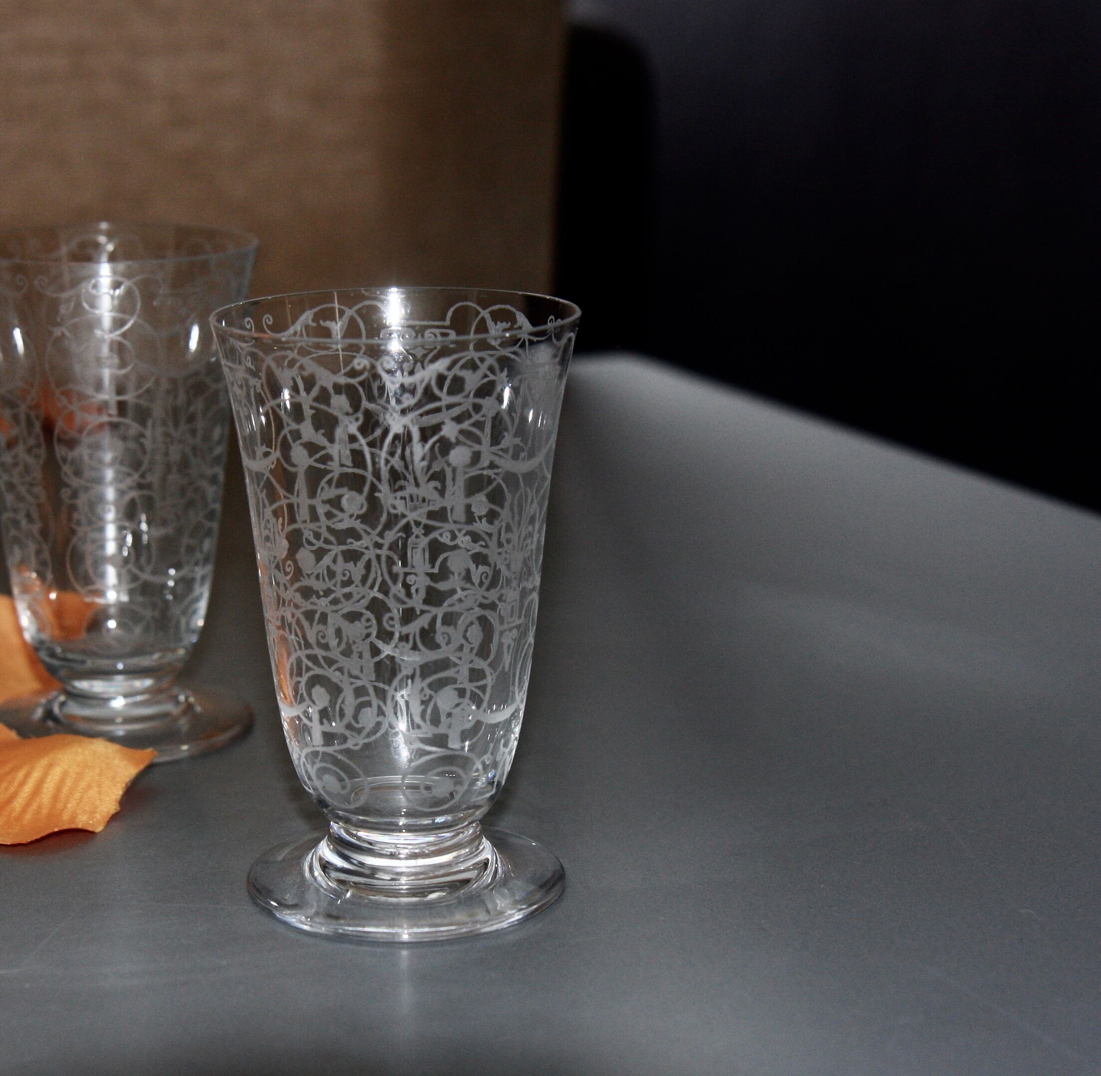 Four Baccarat flutes engraved crystal model Michelangelo