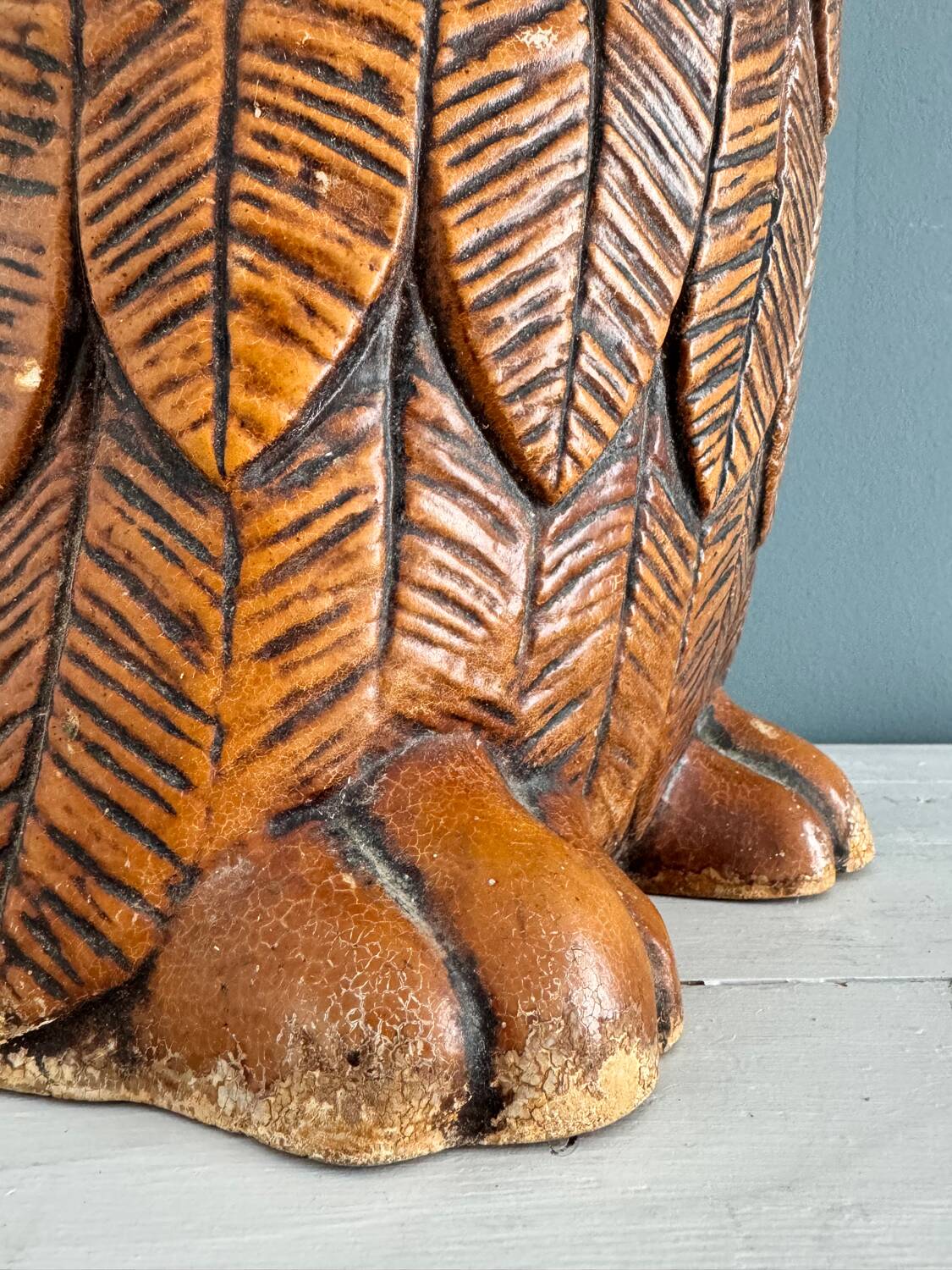 Vintage carved wooden umbrella stand