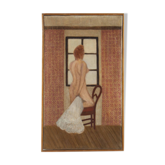 Peinture,  femme nue devant une fenêtre