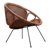 Mid century Italian design rattan and wicker scoop chair 1950s