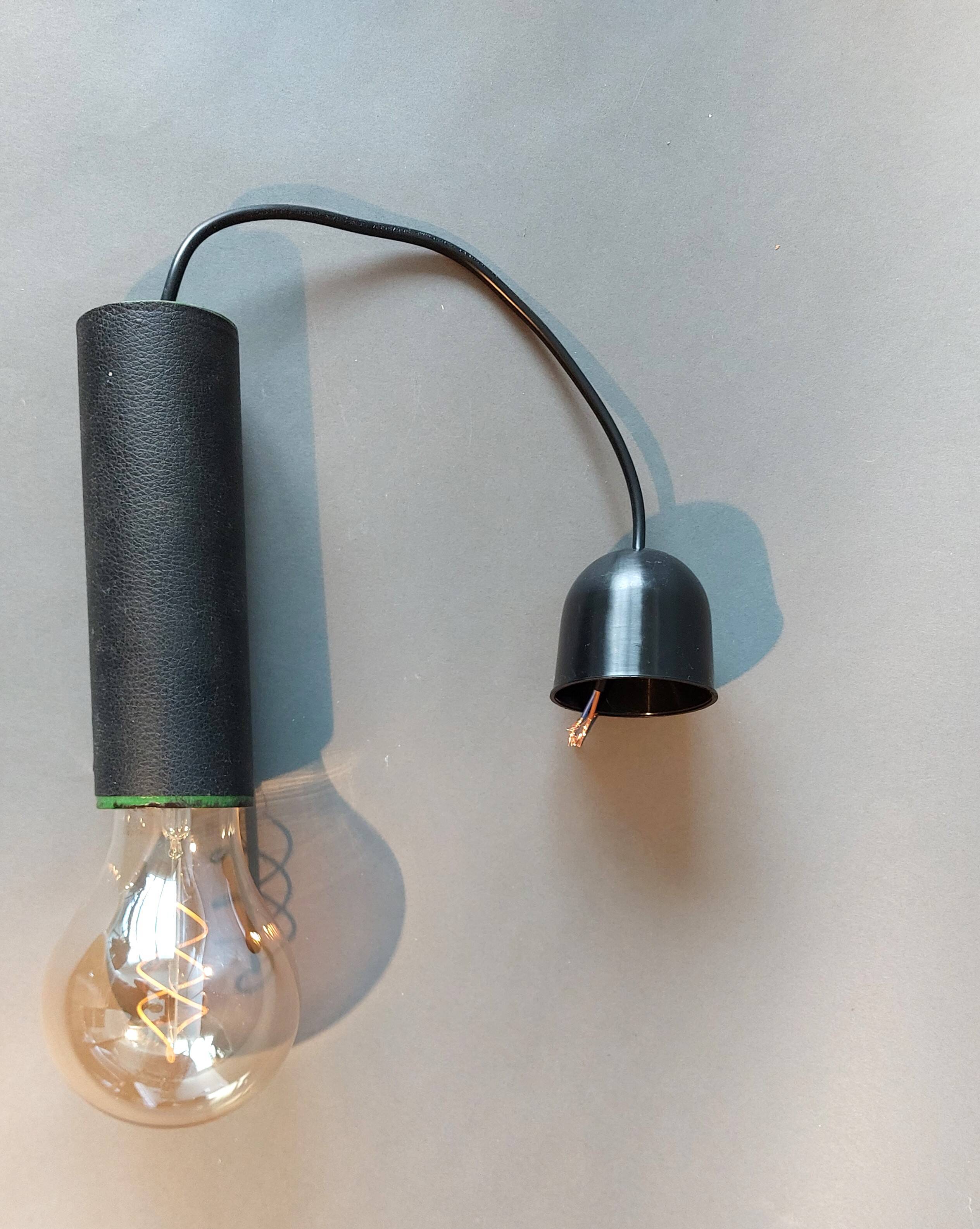 1950 pendant light in metal covered in vintage skaï.