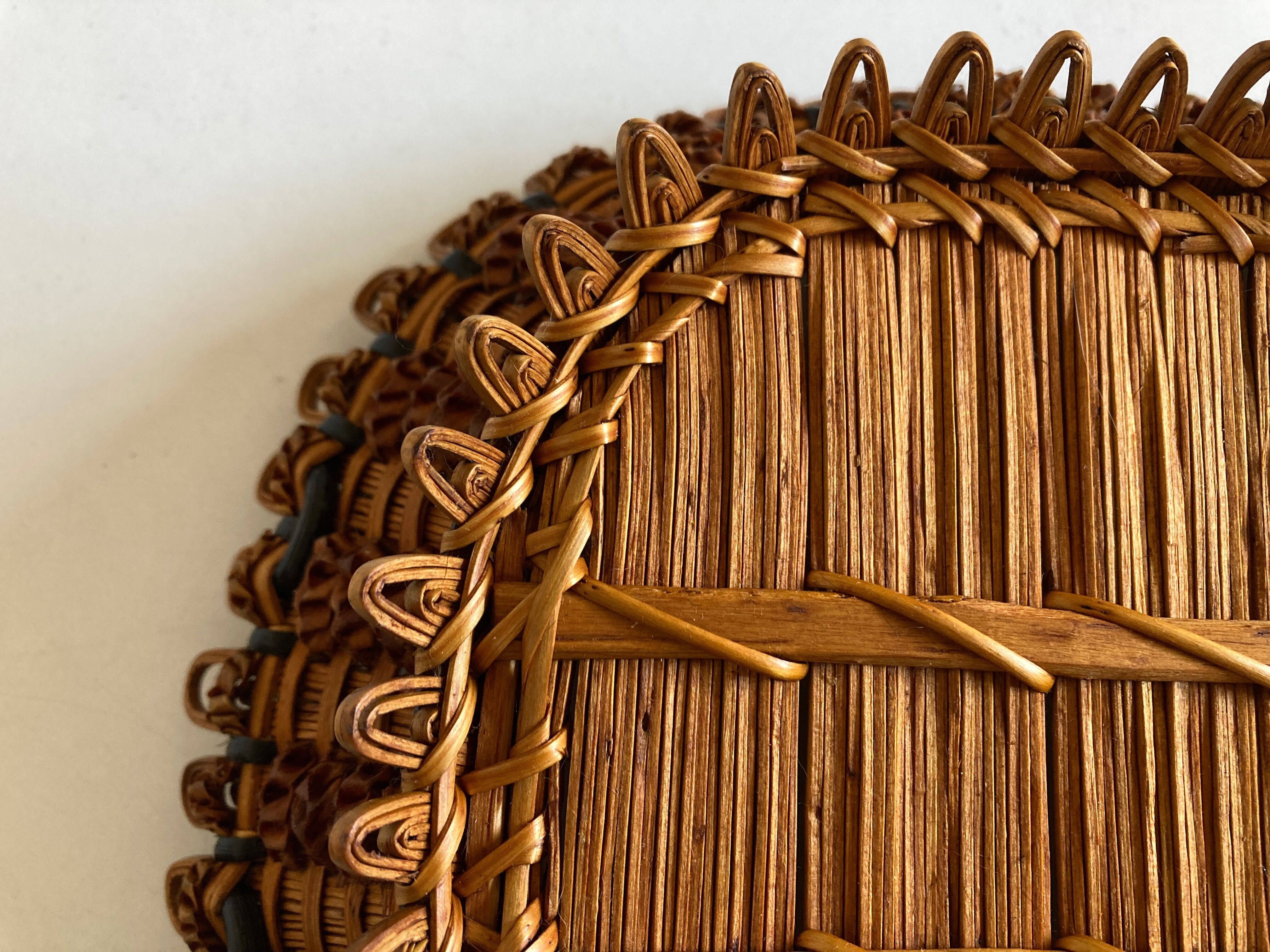 19th-century wicker basket embroidered by folk artisans.