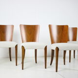 Ensemble de quatre chaises à manger restaurées modèle H-214 conçu par Jindřich Halabala, années 1950.