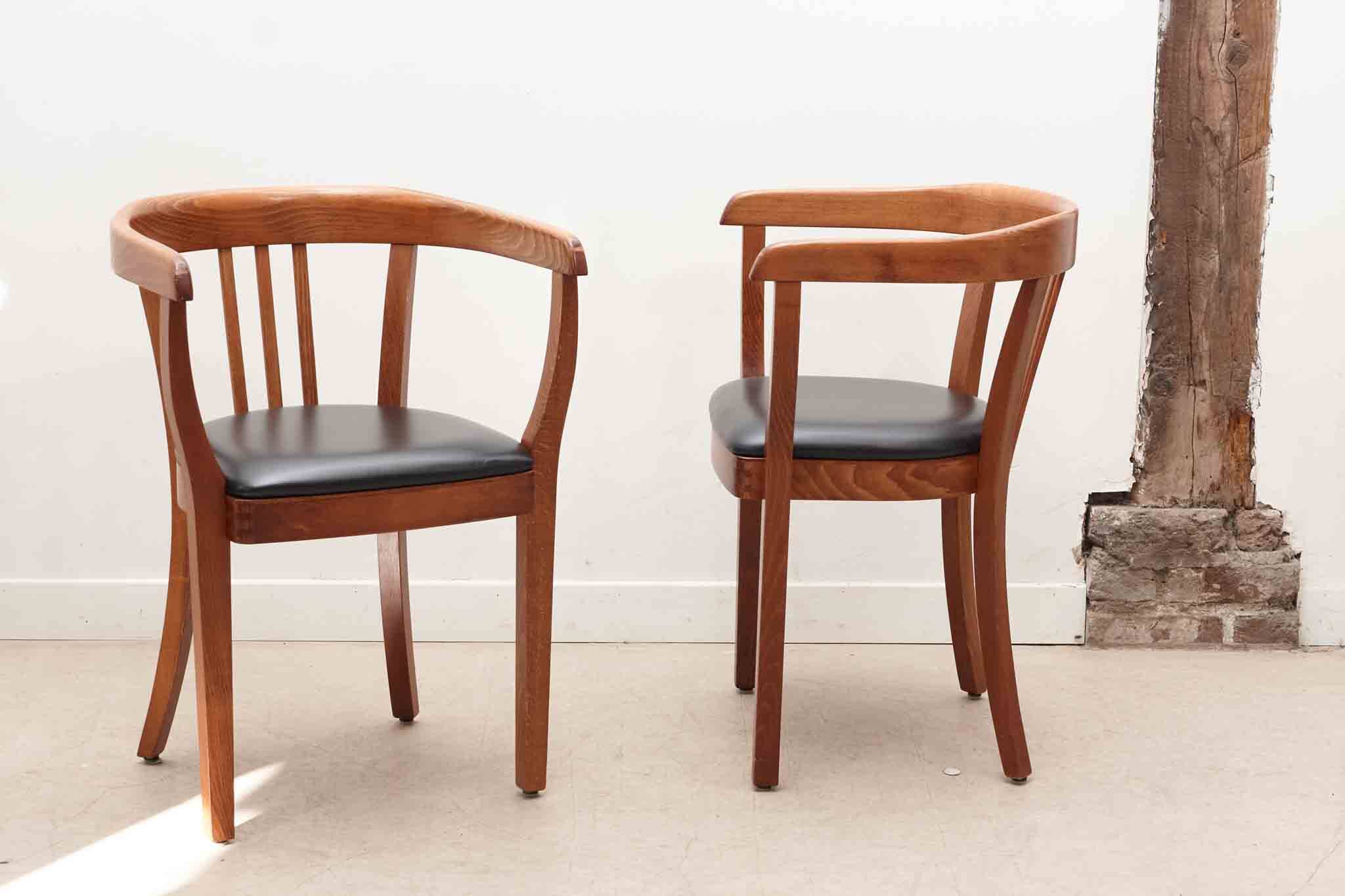 Stoelcker chair in black faux leather and oak